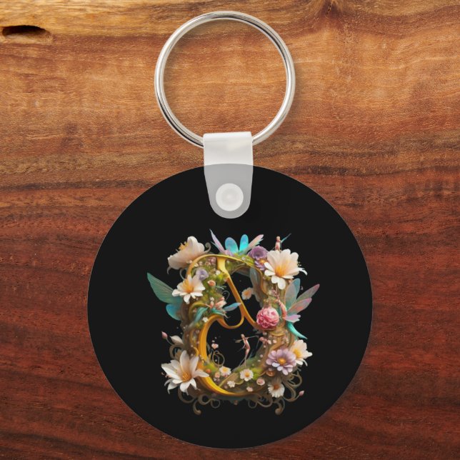 Letra J com borboletas e flores Chaveiro (Frente)