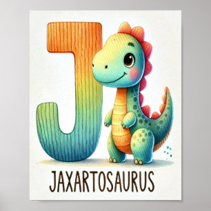 Letra J, Dinossauro, Alfabeto Watercolor Poster
