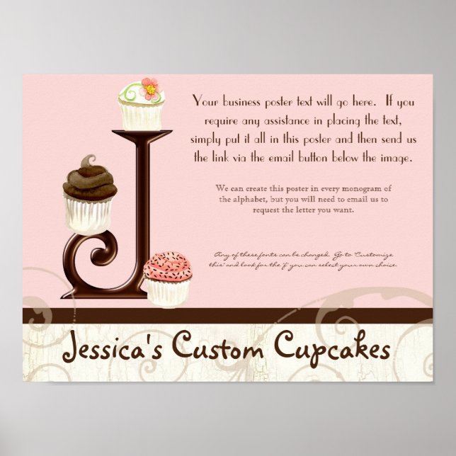 Letra J Monograma Dessert Bakery Poster (Frente)