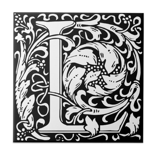 Letra L art nouveau Azulejo preto e branco (Frente)