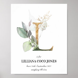 Letra L Novo Bebê Monograma Impressão Greenery