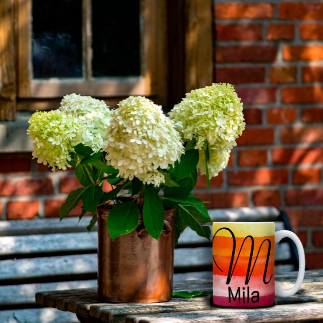 Letra laranja aquarela M nome caneca café (Criador carregado)