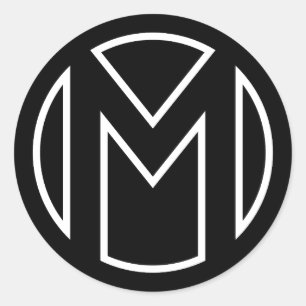 Letra M no círculo do adesivo preto