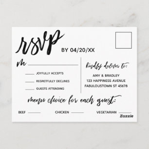 Letra manual casual Black White Menu Choice RSVP