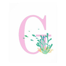 Letra Monograma G Rosa Verde Água Coral Poster de 