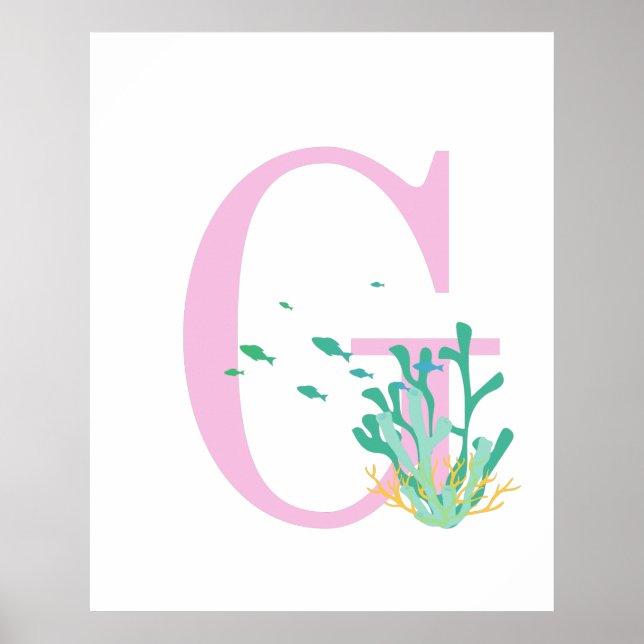 Letra Monograma G Rosa Verde Água Coral Poster de  (Frente)
