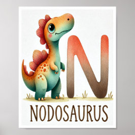 Letra N, Dinossauro Alphabet Watercolor Poster