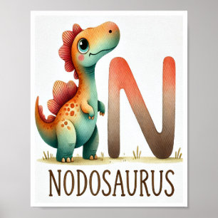 Letra N, Dinossauro Alphabet Watercolor Poster