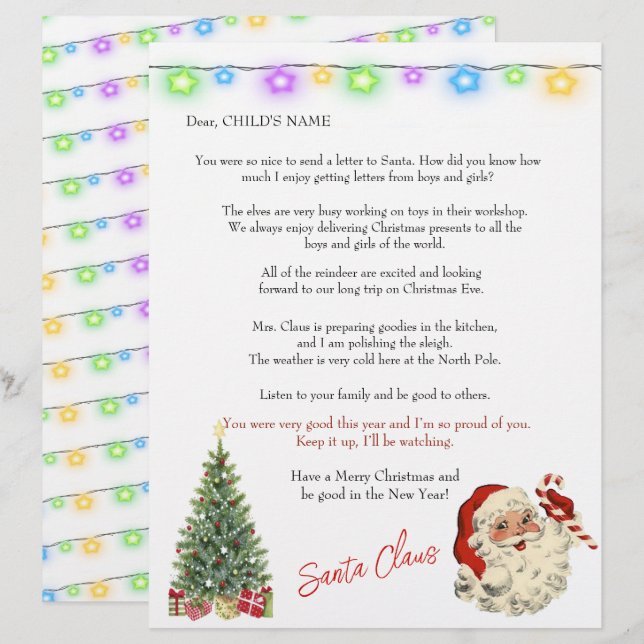 Letra papai noel para Crianças na Árvore das Luzes (Frente/Verso)