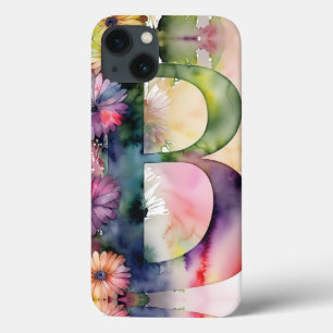 Letra Personalizada B Aquarela Floral Elegante