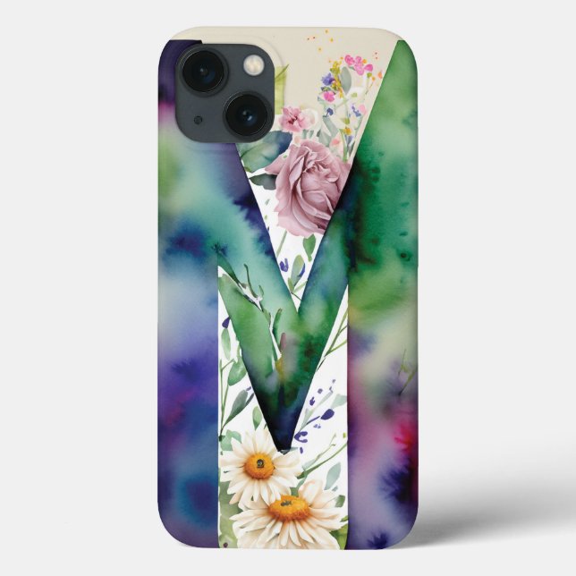 Letra personalizada M Elegante Floral Watercolor (Verso)