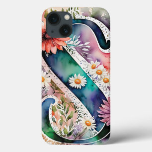 Letra Personalizada S Aquarela Floral Elegante