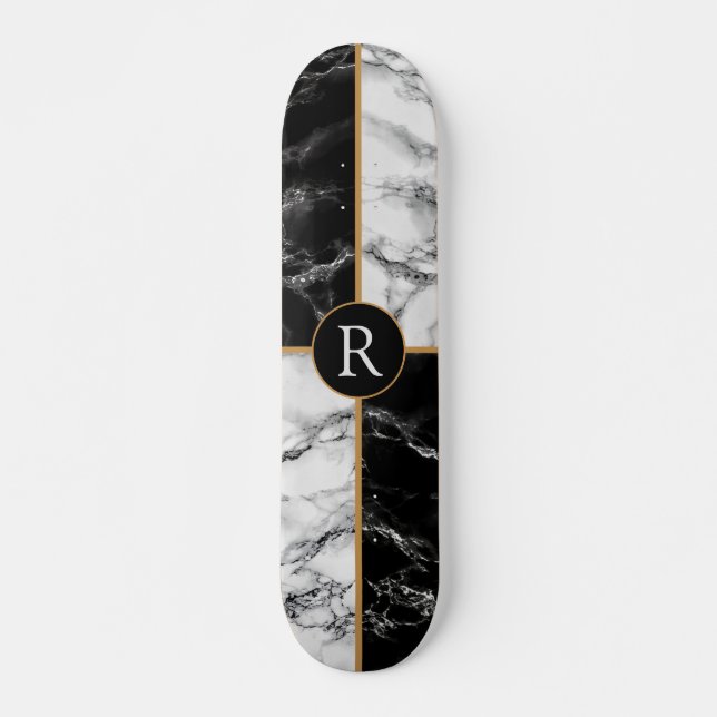 Letra personalizada skateboard Gift Black Marble (Frente)