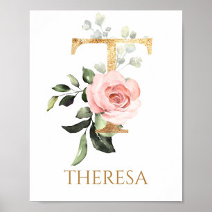 Letra T Monograma, rosa Poster