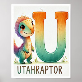 Letra U, Dinossauro Alphabet Watercolor Poster