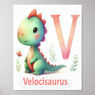 Letra V, Poster de Aquarela de Alfabeto Dinossauro
