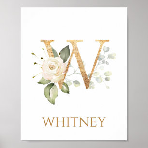 Letra W Monograma rosa Nursery Poster