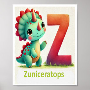 Letra Z, Dinossauro Alphabet Watercolor Poster