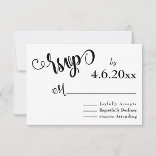 Letras de Script Elegantes Preto e Branco RSVP de