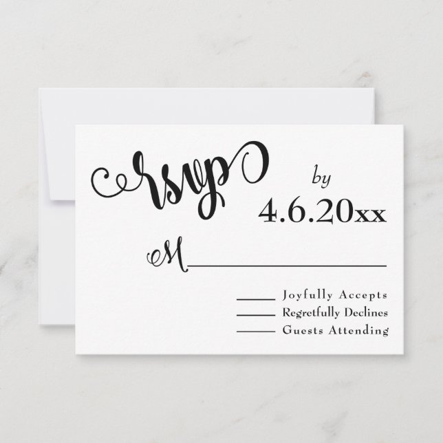 Letras de Script Elegantes Preto e Branco RSVP de  (Frente)