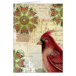 Letras e cartão velhos de Collaged com pássaro