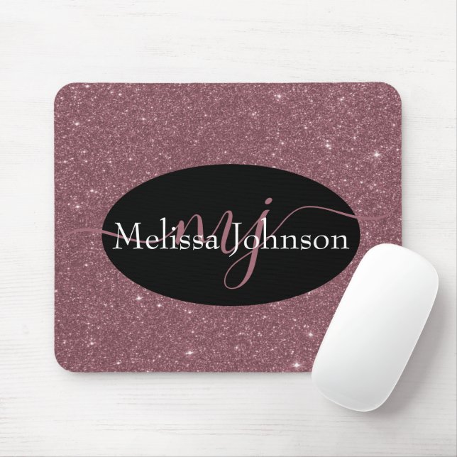 Letras elegantes em dourado rosa em Mouse Pad pret (Com mouse)