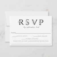 Letras Florais RSVP de Casamento com Alergia Nota