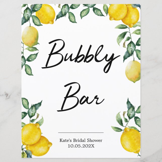 letreiro de limões personalizado Bubbly Bar (Frente)