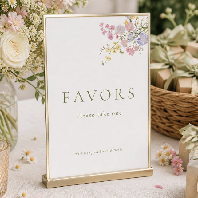 Letreiro de Mesa para Casamento com Lembrancinhas  (Wildflowers Favors Wedding Tabletop Sign)