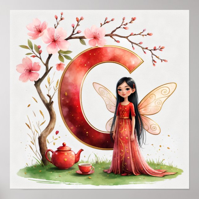 Letter C Tea Ceremony Fairy Poster Asian Alphabet (Frente)