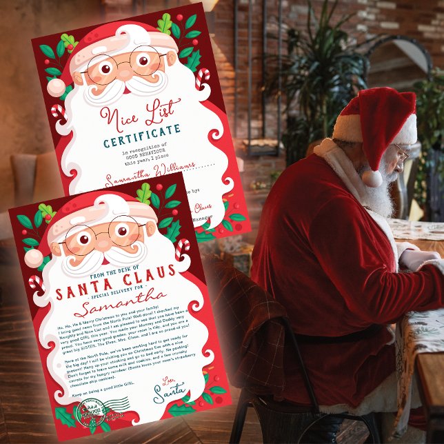 Letter from Santa Nice List Certificate Christmas (Kids Nice List Certificate Signed and Sealed by Santa Vintage Parchment Christmas Letter from Santa)