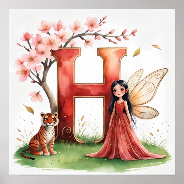 Letter H Tiger Fairy Poster - Alphabet Art (Frente)