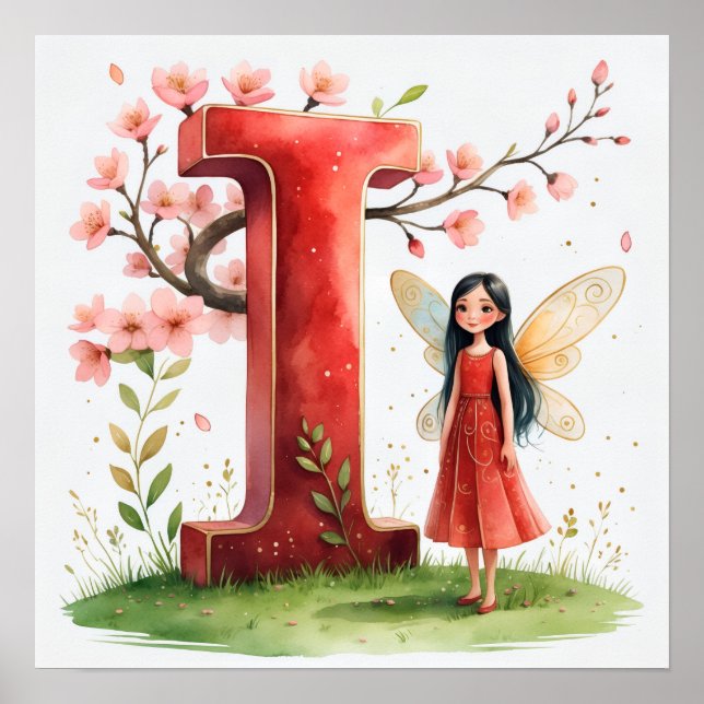 Letter I Cherry Blossom Fairy Poster - Fairy Art  (Frente)
