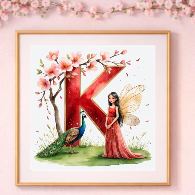 Letter K Peacock Fairy Poster - Elegant Art (Criador carregado)