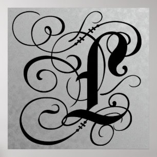 Letter L, Gothic Monogram Black Poster