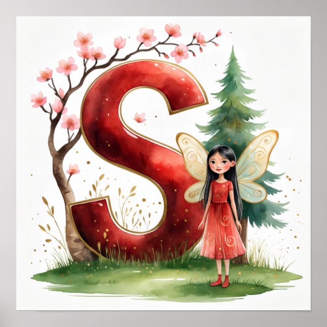 Letter S Seasonal Fairy Poster Cherry Blossom Art (Frente)