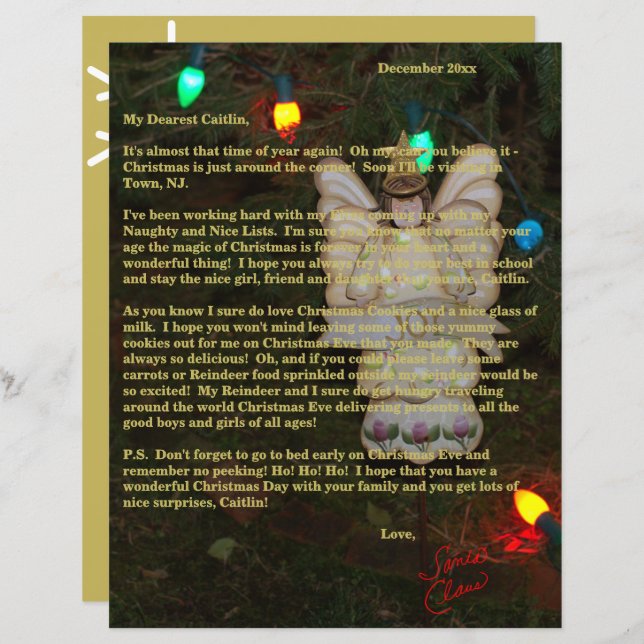 Letters from Santa Gold Angel Lights Name  (Frente/Verso)