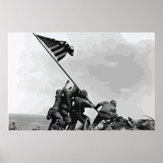 Levantando a bandeira no poster vintage Iwo Jima