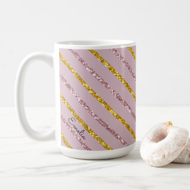 Leve rosa e Dourada caneca personalizada (Com Donut)