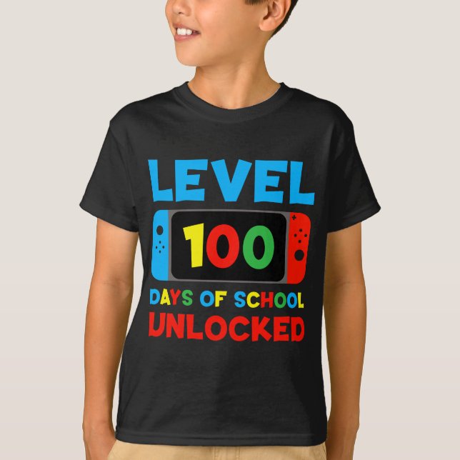 Level 100 Days of School Unlocked Kids T-Shirt  (Frente)