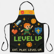 Level Up Gamer Apron – Retro Pixel All-Over Print