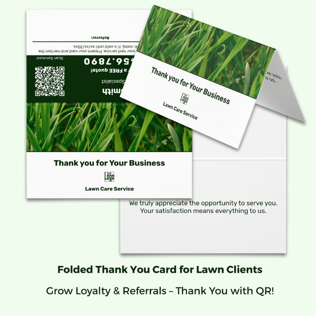 Lewn Care Obrigado Cartão de Referência com Logoti (Lawn Lawn Care Thank You Referral Card with Logo - Green White Branding - Folded Size: 3.5x2 Inch)
