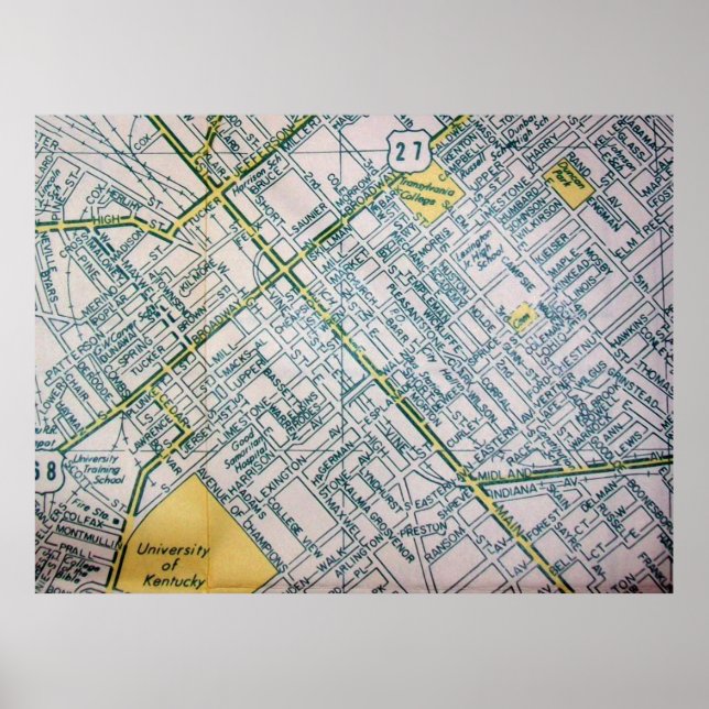 Lexington, KY Vintage Map Poster (Frente)