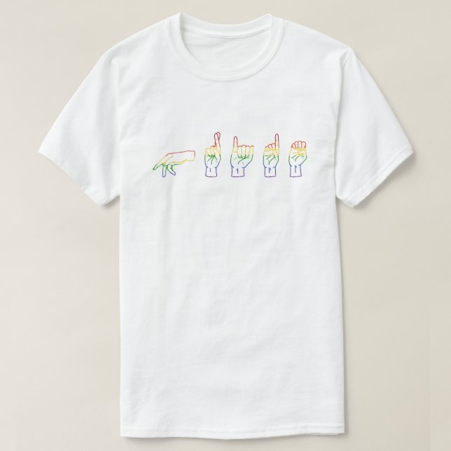 LGBT Glitter Arco-Íris ASL Pride T-Shirt (Frente do Design)