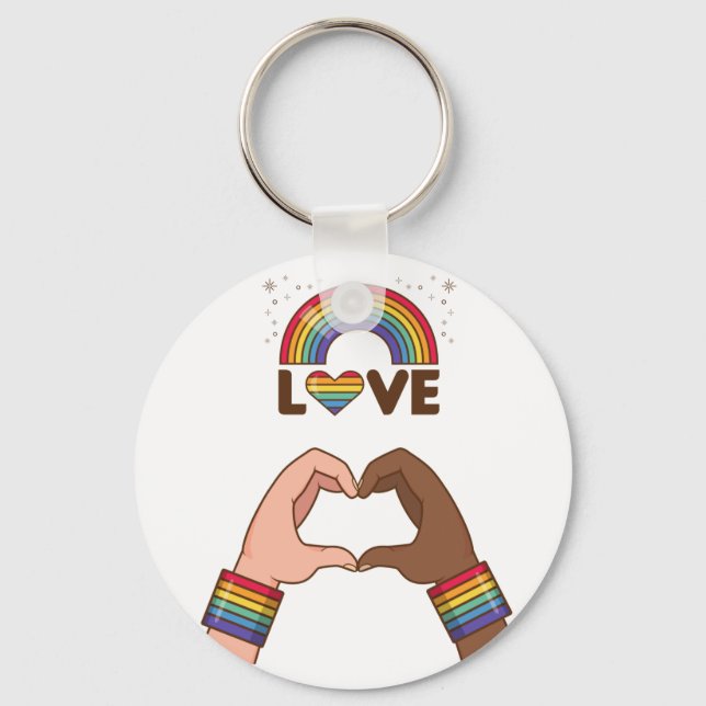 LGBT+Orgulho. Adoro arco-íris. Coração.  Chaveiro (Frente)
