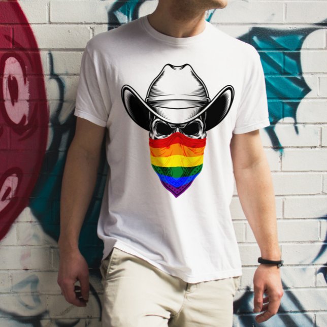 Lgbt Rainbow Skull Cowboy T-shirt (Criador carregado)
