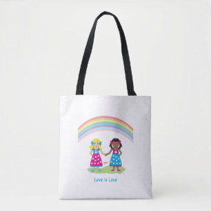 LGBTQIA LOVE é AMOR, Rainbow Flag Heart Tote Bag