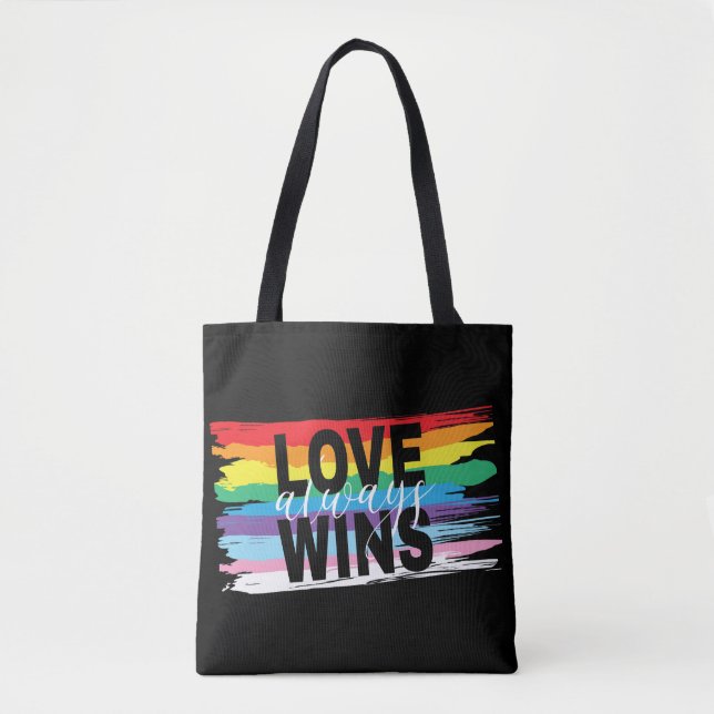LGBTQIA Love sempre ganha, Rainbow Pride Tote Bag (Frente)