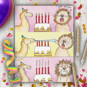 Lhama e Leão Feliz Aniversário Cartão postal de hi
