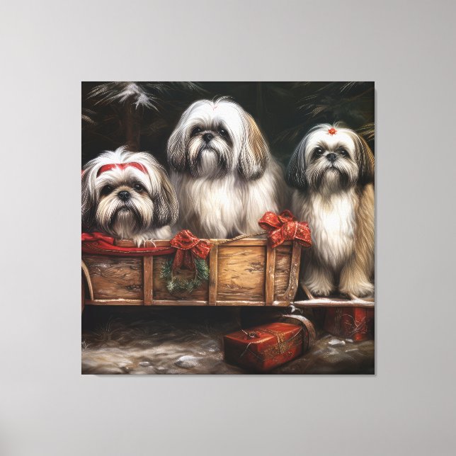 Lhasa Apso Trenó Nevado Decoração de Natal (Frente)